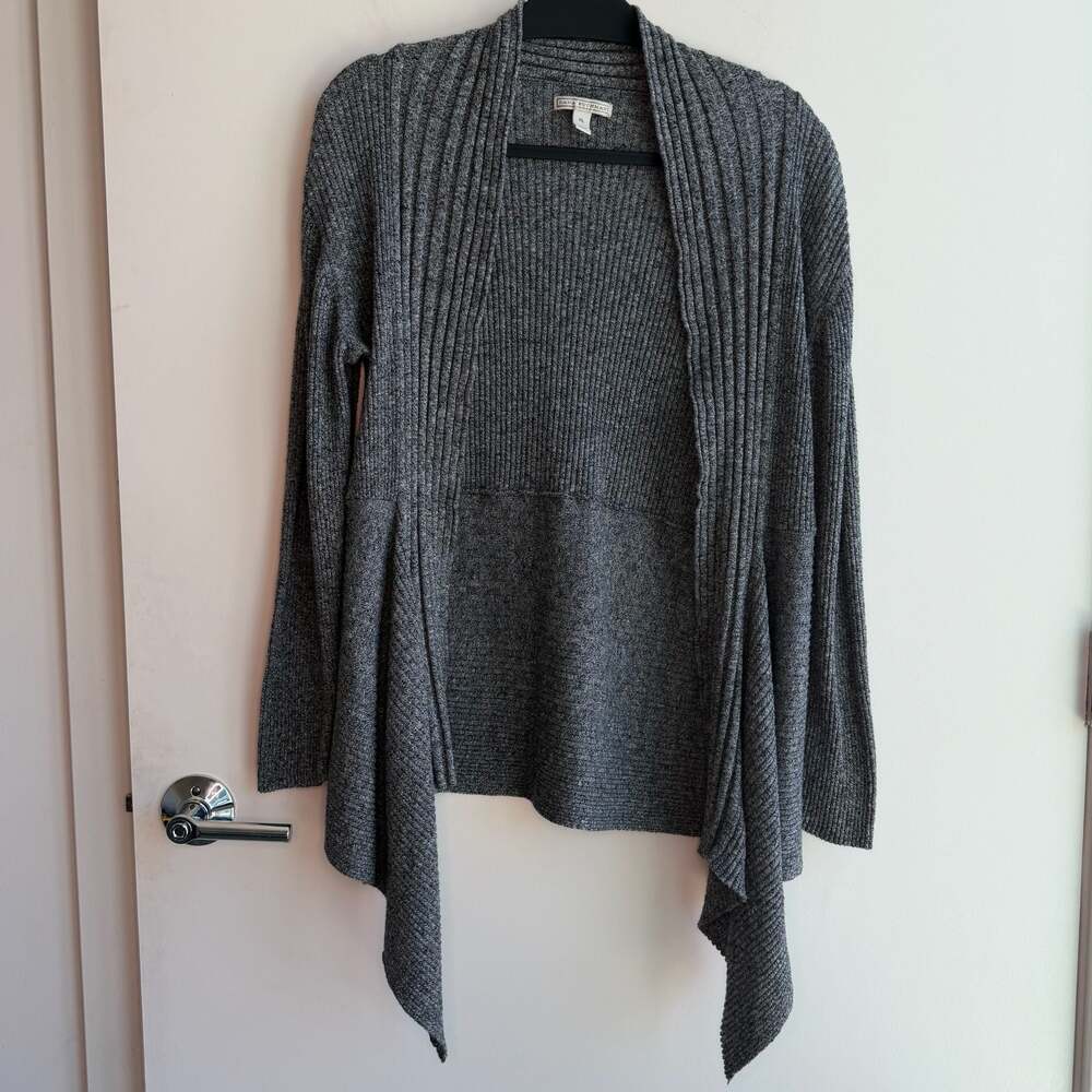 Dana Buchman Women's Gray Ribbed Knit Open Front Asymmetrical Cardigan Sweater